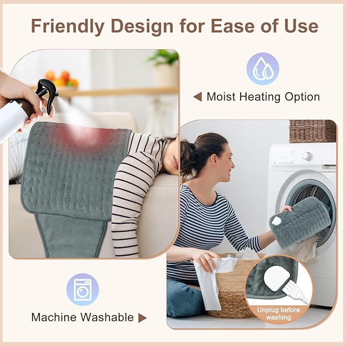 Heating Pad for Back Pain Relief, Electric Heating Pad for Period Cramps Neck Shoulders with Belt, 4 Timer 6 Heat Setting & Auto Shut Off, 12"x24"+20" Large Moist Heat Pad for Mom,Dad