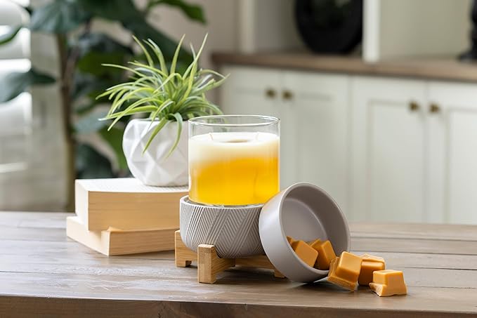 Candle Warmers ETC 2-in-1 Candle and Fragrance Warmer for Warming Scented Candles or Wax Melts and Tarts with to Freshen Room, Wooden Pedestal
