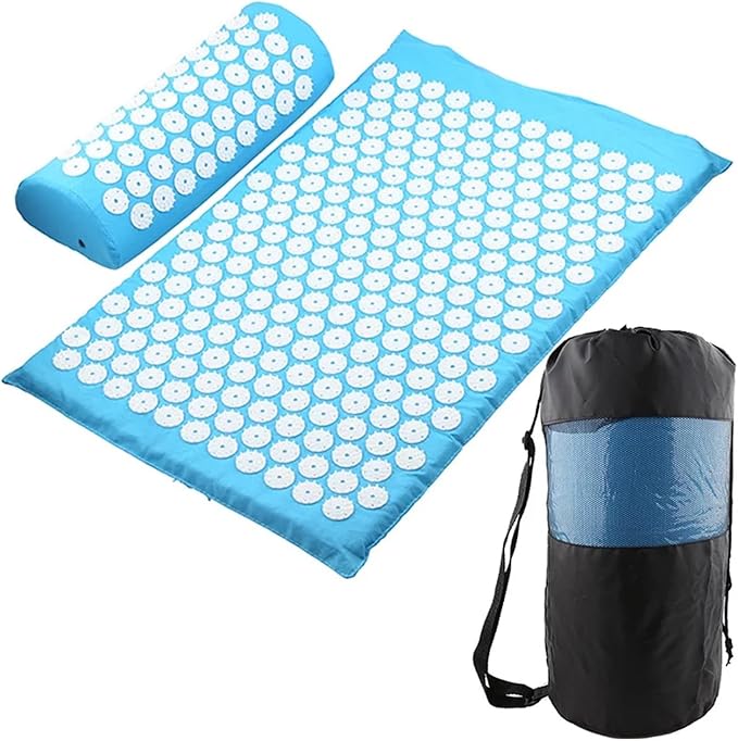 Acupressure Mat Fit for Body Massage Relieve Stress, Back Pain Spike Cushion Yoga Acupuncture(L Blue with Bag)
