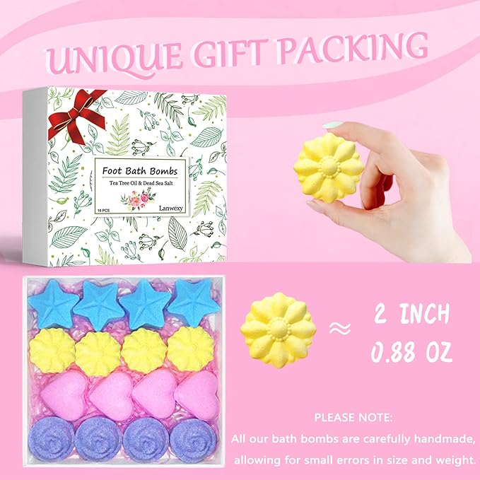 Bath Bombs, 32 Pack Foot Soak with Bath Salt and Tea Tree Oil. Organic Natural Handmade Aroma Pure Essential Oil Bubble Balls for Callus, Dry Cracked, Stubborn Odor