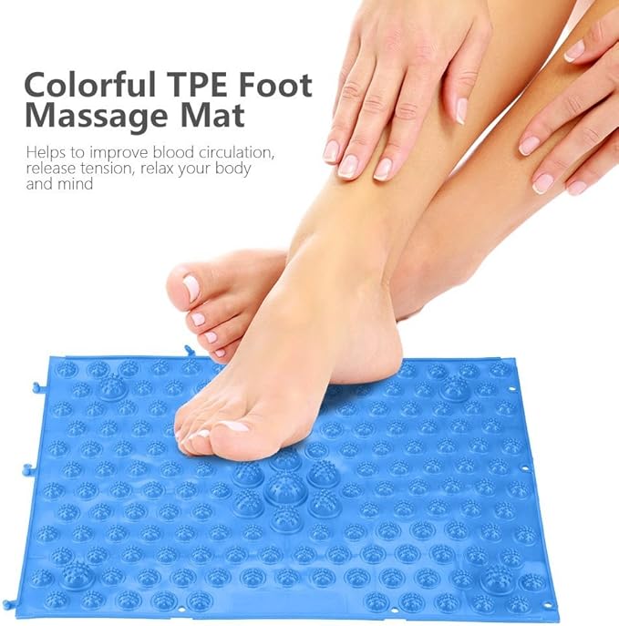 Foot Massage Mat Blood Circulation Tension Release Pad TPE Colorful Foot Acupressure Mat for Home Party Game(Blue)