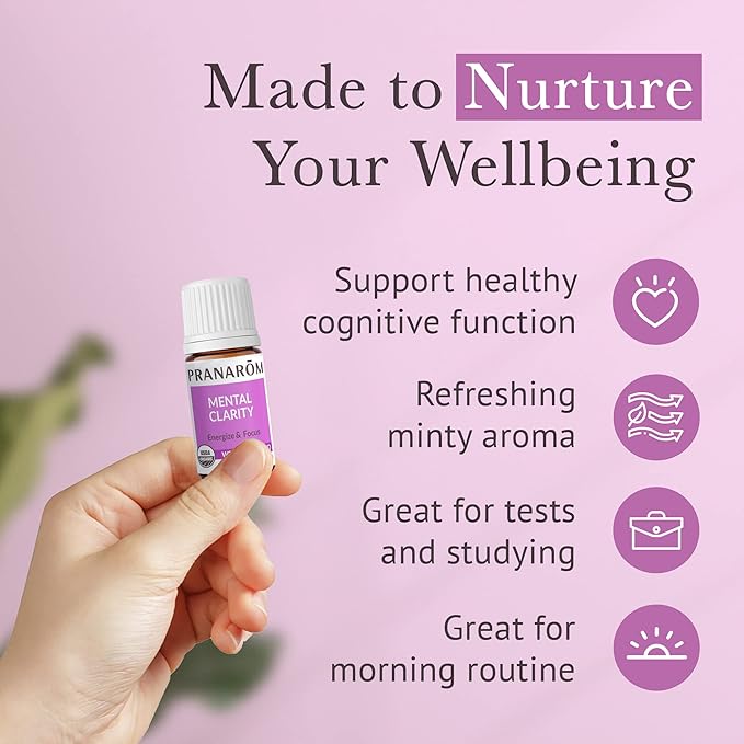Pranarom - Mental Clarity & Focus Essential Oil, Pure Essential Oil for Diffusers, Revitalizing Aroma Oil, Lavender, Lemon, Peppermint, and More, Organic Essential Oil Blend, 5 ml