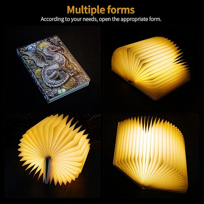 Folding Book Lamp Dragon Night Light, Portable Bedside Light (3 Colors) - Gift for Book Lovers