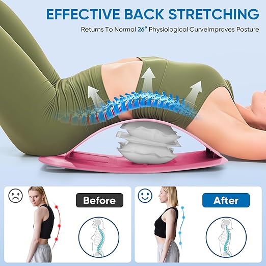 Ergonomic Lumbar Support Board, Lower Back Stretcher Adjustable Air Compression Mat Spinal Decompression Device, Back Stretcher for Lower Back Pain Relief,Ideal for Adults at Home or Work(pink)