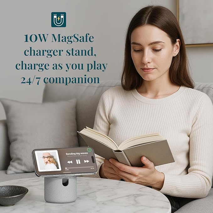 ANJANK White Noise Sound Machine with Wireless Charger Stand, 20 Soothing Sleep Sounds, 32-Levels Volume, Auto-Off Timer, Magnetic Charging for iPhone, White Noise Machine for Adults, Home, Travel