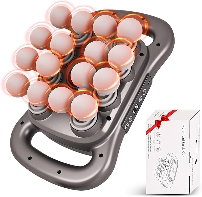 2026 Electric Back Massager, Cordless Hands-Free 16-Head Deep Tissue Massage Gun, Rechargeable 2600mAh Dual Handle Massage Tool with 9 Modes & Levels for Body Muscle Pain Relief 。