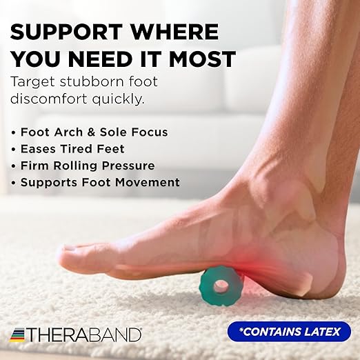 THERABAND Foot Roller for Foot Relief, Massage Ball Roller for Arch Discomfort, Plantar Fasciitis Treatment, Heel Spurs Reliever, Tired Feet, Best Foot Massager with Ridges for Self Myofascial Release