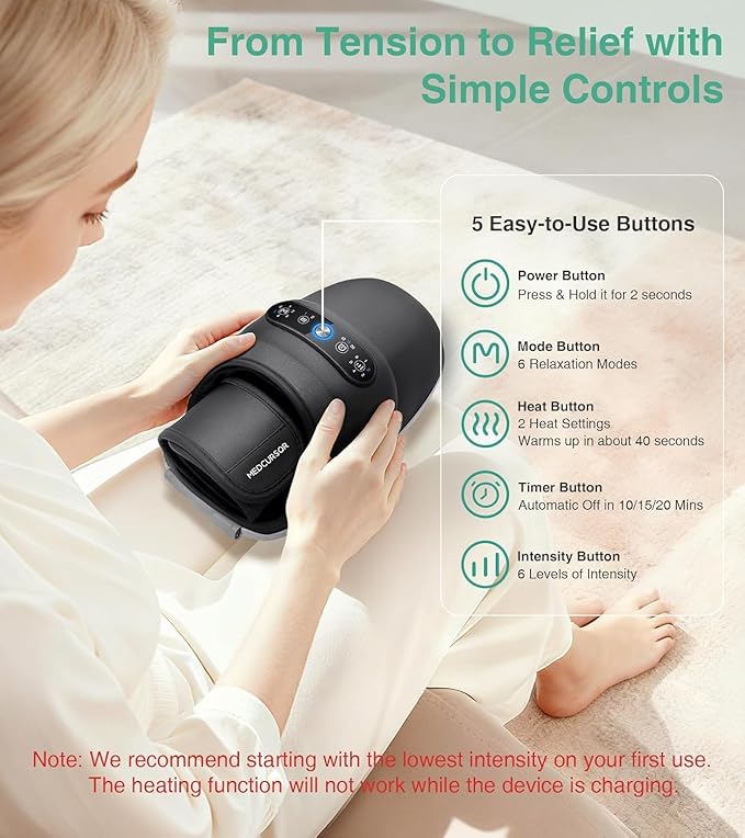 Medcursor Cordless Hand Massager - Hand Massager with Heat and Compression, Hand Warmer with Acupressure Beads, 6 Massage Modes, 2 Heat Levels, 3 Timers