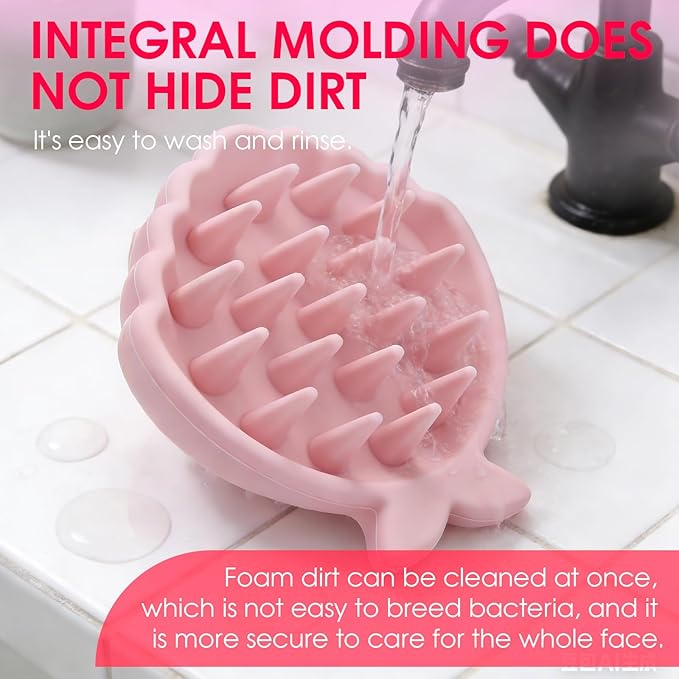 Detangling Silicone Scalp Scrubber Brush, for Wet or Dry Hair, Scalp Brush for Hair Growth and Dandruff Removal,Ergonomic Scalp Massager（Pink）