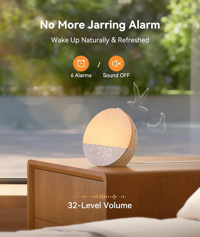 Dreamegg Sunrise 1 Pro - Sunrise Alarm Clock, Sound Machine for Sleep, Favorites Mode, Sleep Routines, Dimmable Night Light, 29 Soothing Sounds, White Noise Machine, Wake Up Light for Bedrooms (Cream)