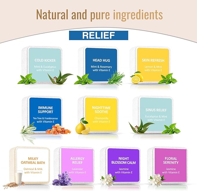 Shower Steamers Aromatherapy 10 Pack - Shower Bombs Birthday Gifts for Women, Mom, Men, Organic Essential Oils, Stress Relief, Relaxation Home SPA Christmas