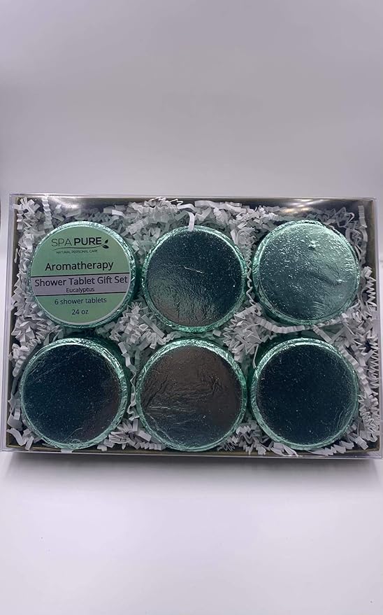 Spa Pure Shower Steamers Aromatherapy: Gift Set, 6 Individually Wrapped Tablets, XL, 4 oz, SAGE foils, Makes an Amazing Gift (Eucalyptus) (6 Count) Pack of 1