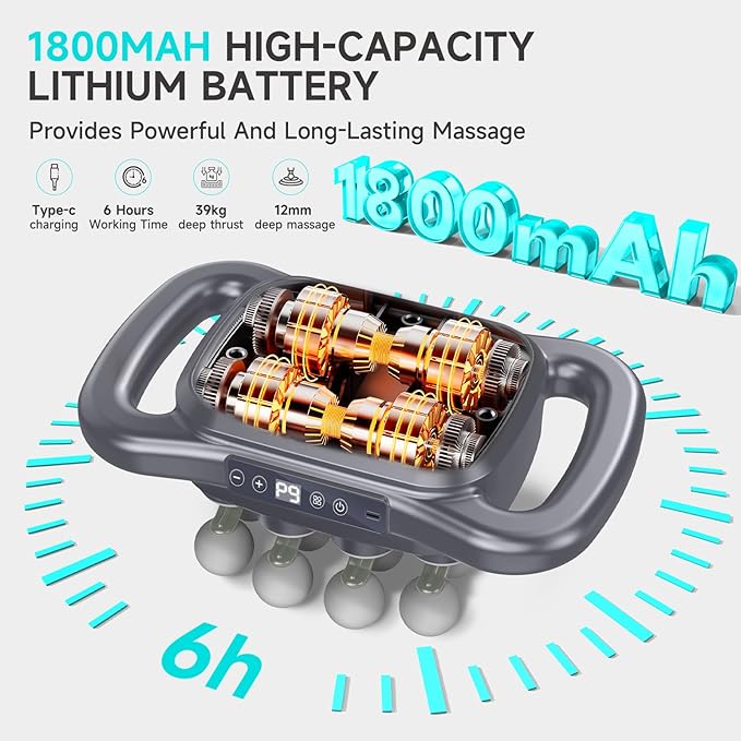 16-Head Massage Gun, Deep Tissue Massager with 9 Modes & Levels, Quiet Muscle Massage Gun for Back, Shoulders, Legs, Foot, Body Muscle Pain Relief, Dark Grey