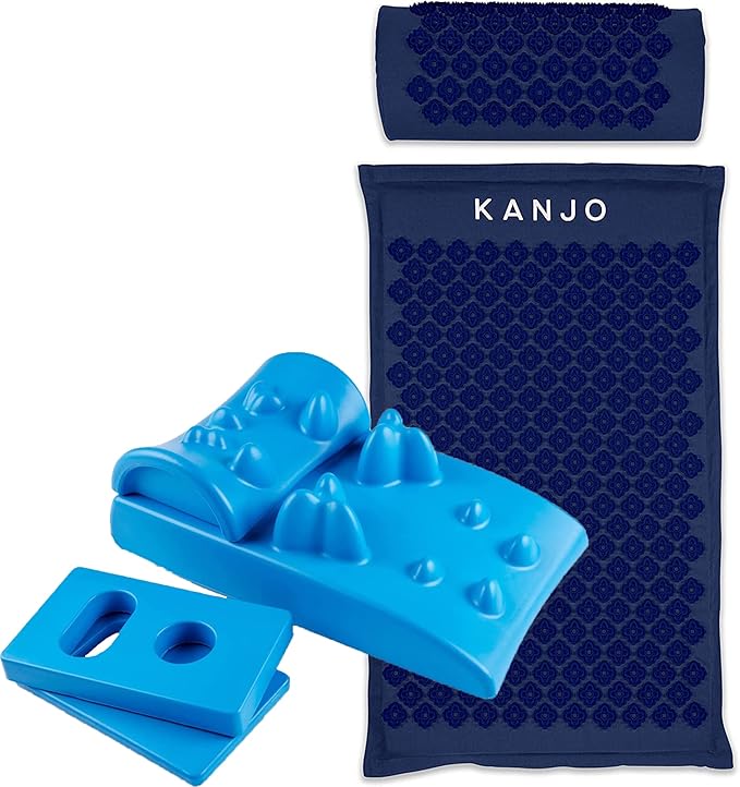 Navy Kanjo Premium Acupressure Mat and Pillow Set for Back Pain Relief & Neck Pain Relief with Carry Bag & Kanjo Flex Height Acupressure Neck Pain Relief Cushion