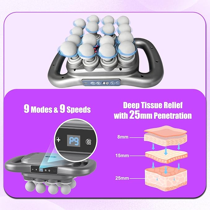 Massage Gun Deep Tissue with 16 Heads, 9 Modes & 9 Levels – Full Body Muscle Massager for Fascia, Electric Percussion Massager Gun for Muscles