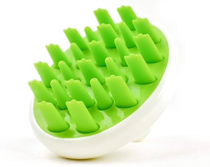 Zyllion Hair Shampoo Brush and Scalp Massager Care for Dandruff Removal, Scrubber, Hair Growth and Exfoliator with Flat and Pointed Soft Silicone Bristles for Women and Men - Green (ZMA-12-GR)