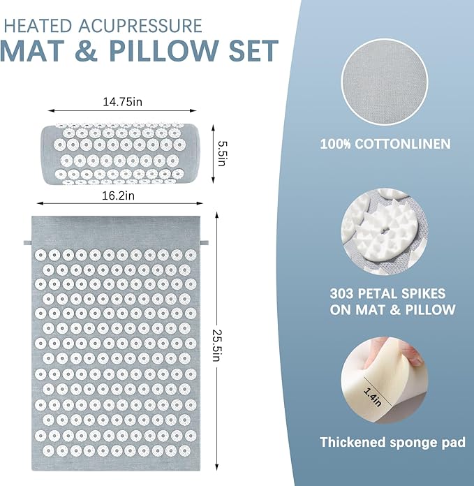 AICNLY Acupuncture Heating Mat – Acupressure & Heat Therapy Pad for Back Pain Relief, Muscle Relaxation, Stress Reduction & Improved Circulation