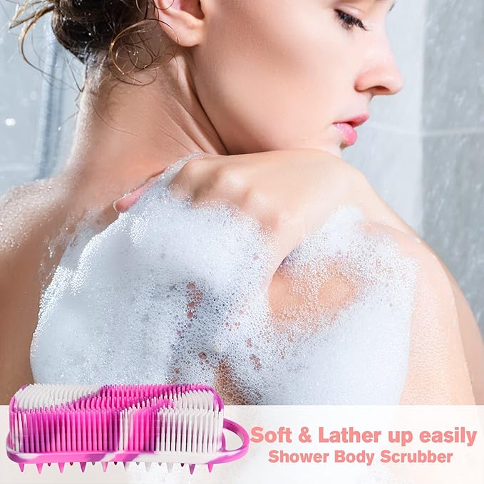 Silicone Body Scrubber, 2 in 1 Body Brush & Hair Scalp Brush for Shower and Bath, Easy Clean, Lathers Well, Stimulating Blood Circulation More Hygienic Than Loofah, Fit Women Men.Camo Purple