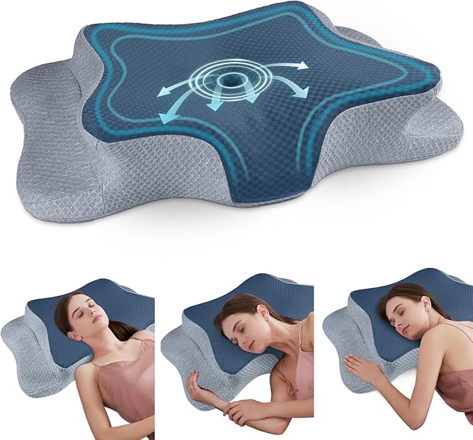 Cervical Neck Pillow for Pain Relief Sleeping, Contour Memory Foam Pillows, Ergonomic Side Sleeper Pillows for Adults, Cooling Pressure-Relieving Neck Support Pillow for Back Stomach Sleepers