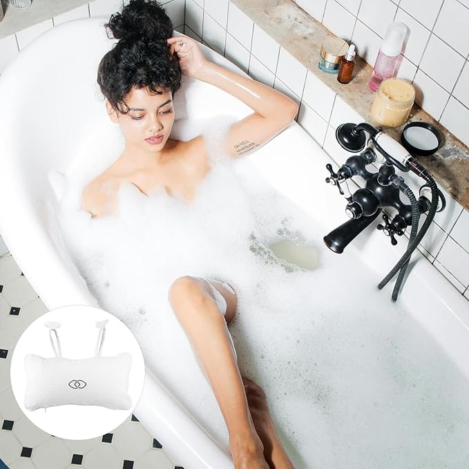 VICASKY Inflatable Spa Bath Pillow for Tub with Non-Slip Suction Cups, Neck and Back Support Bathtub Cushion for Soaking Tub Relaxation and Spa Bathing