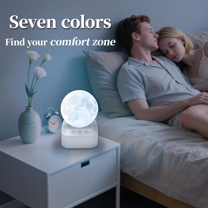 White Noise Sleep Machine with Moon Lamp Night Light,24 Soothing Sounds,Adjustable RGB Color Changing,Sleep Aid for Babies & Adults,Timer & Type-C Rechargeable,Reduces Stress & Improves Sleep Quality