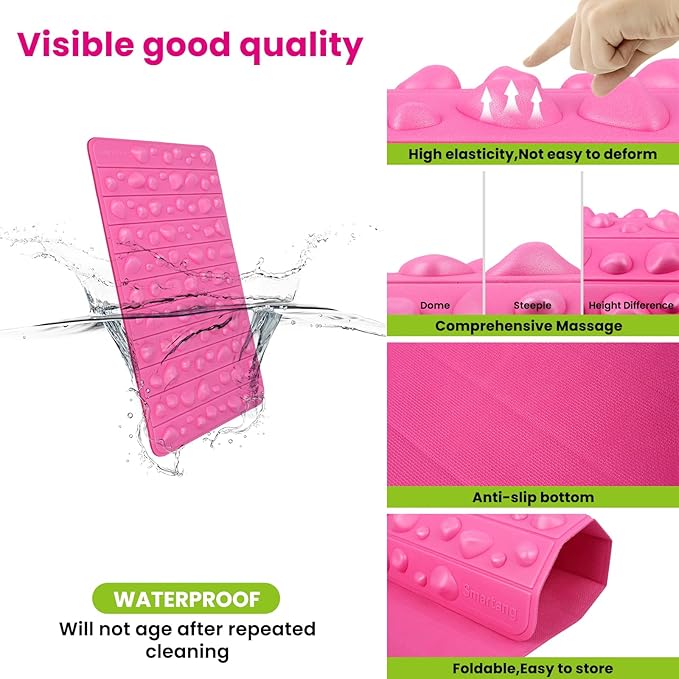 Smatrang High Elasticity Foot Acupressure Mat,Foldable Particle Foot Massager Mat,Foot Pressure Point Pad Mat,Foot Massage Pad for Relieve Foot Pain,Relieve Fasciitis (Pink, 12 * 20in)