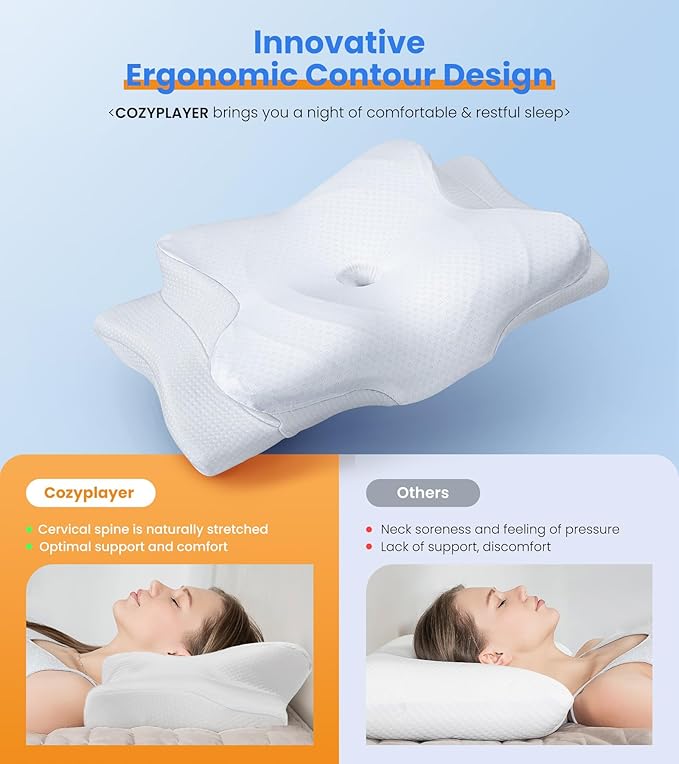 Ultra Pain Relief Cooling Pillow for Neck Support, Adjustable Cervical Pillow Cozy Sleeping, Odorless Ergonomic Contour Memory Foam Pillows, Orthopedic Bed Pillow for Side Back Stomach Sleeper
