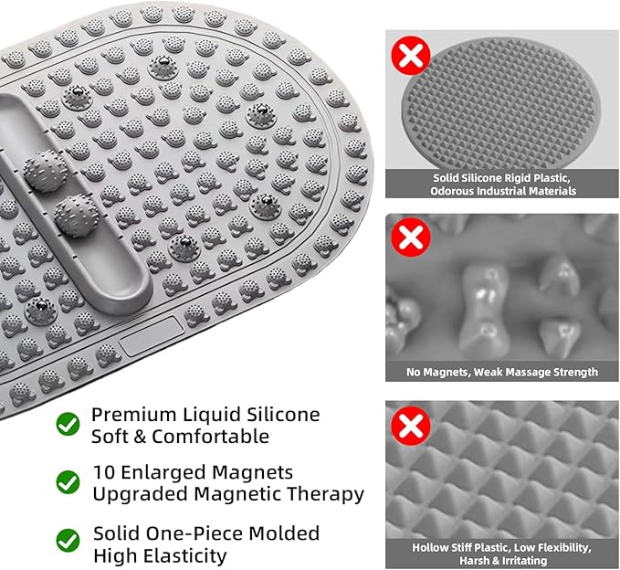 Extra-Large Acupressure Foot Massage Mat 27 Inches, Silicone Foot Pressure Point Pad with 2 Massage Balls, Foot Reflexology Mat with Magnetic Therapy for Stress Relief, Home & Gym Use (Gray)
