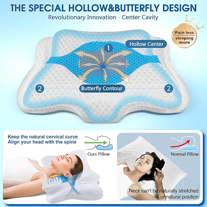 Memory Foam Pillows, Cervical Pillow for Neck and Shoulder Pain Relief, Ergonomic Contour Bed Pillow, Soft for Side Sleep Stomach Sleeping and Back Sleeper