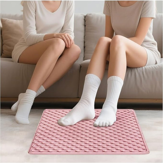 Foot Massage Acupressure Mat, Portable Silicone Reflexology Pad, Moderate Hardness Pressure Point Mat, Anti-Fatigue Mat, Connectable for Jogging & Home Use, 18'×14'inch, Pink