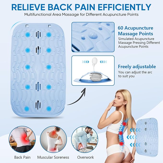 Ergonomic Lumbar Support Board, Lower Back Stretcher Adjustable Air Compression Mat Spinal Decompression Device, Back Stretcher for Lower Back Pain Relief,Ideal for Adults at Home or Work (blue)