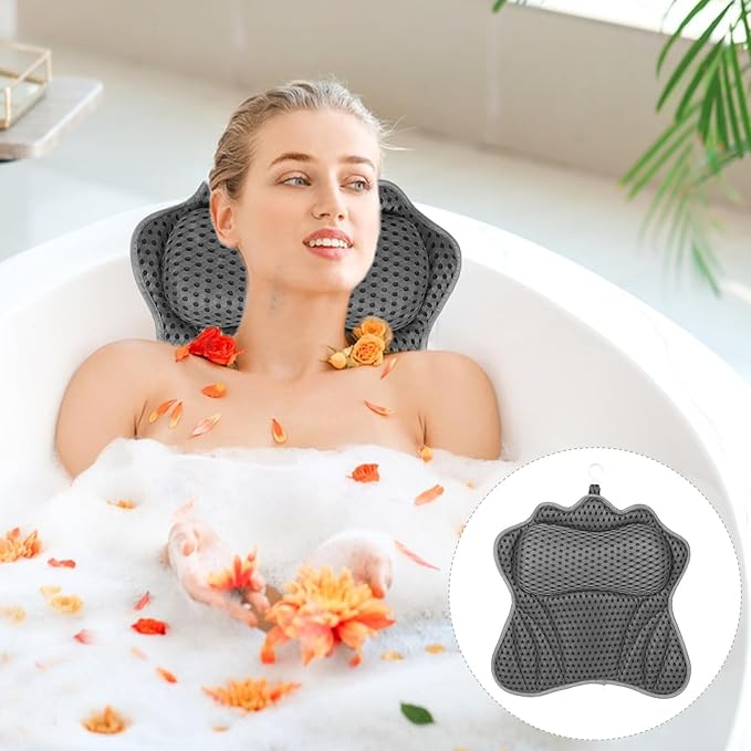 Butterfly Bath Pillow for Tub with 6 Strong Suction Cups, Grey Spa Cushion Neck and Back Support Bath Cushion for Adults, Bathtub Beauty Pillow for Relaxation and Spa Accessories