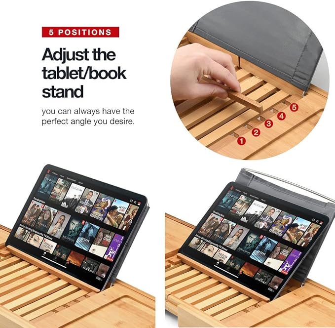 Luxury Foldable Bathtub Tray Caddy - Waterproof Wooden Bath Organizer for Wine, Book, Soap, Phone - Expandable Size Fits Most Tubs