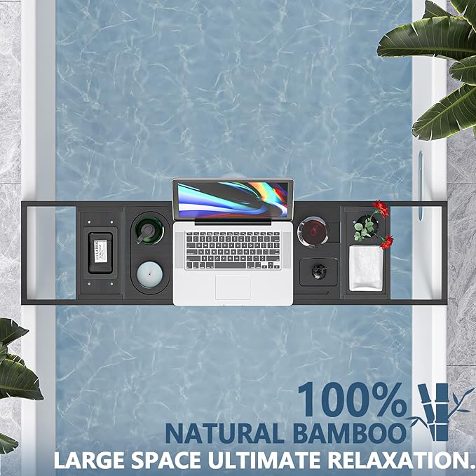 Yirilan Bamboo Bathtub Tray Caddy,Black