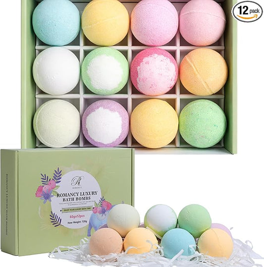 Bath Bombs Gift Set, 12 Pack Aromatherapy Bath Bombs for Women & Men Relaxation – Spa Bath Fizzies with Lavender & Eucalyptus, Self Care Gifts Birthday & Mother’s Day, Wife, Girlfriend, Mom, Dad