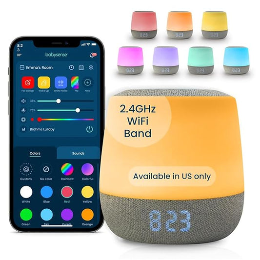 Babysense Dreamer 2.0 Baby Sound Machine with Night Light | 2nd Gen | 28 Soothing Sounds | Toddler Sleep Trainer | App-Controlled White Noise Machine | Sleep Timer | 2.4GHz WiFi | US Only