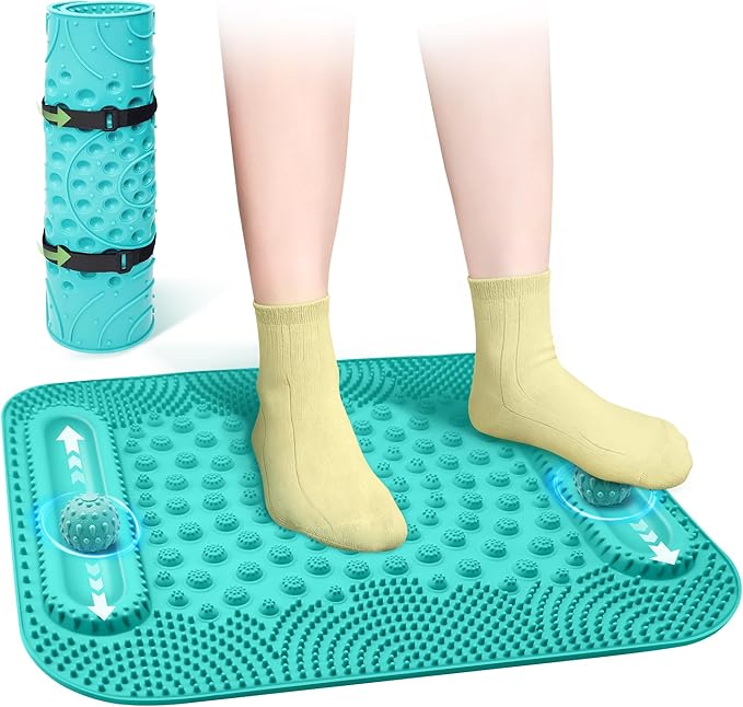 Large Foot Massage Mat with Two Massage Balls, 5-Zone Foot Reflexology Mat for Various Stimulation, Portable Acupressure Pressure Point Pad for Feet Relaxation, Pain, Fatigue Relief(Blue)