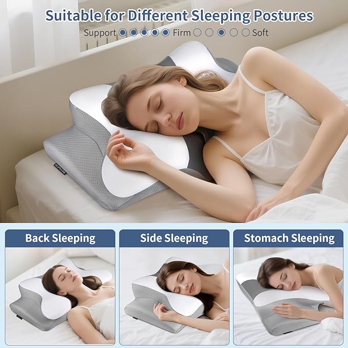 Cervical Neck Pillow for Pain Relief - Ergonomic Pillow Side Sleeper Pillow for Sleeping, Orthopedic Bed Pillow Neck Support Pillow, Contour Memory Foam Pillows for Side Back Stomach Sleepers