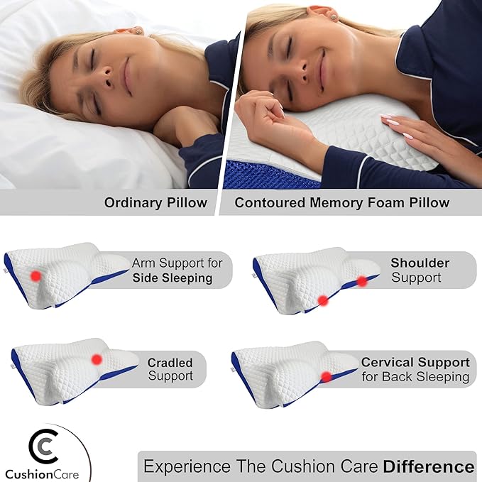 Cooling Gel Pillow for Neck and Shoulder Pain – Memory Foam Cervical Pillow with Orthopedic Contour Support & Ventilated Cover – For Pain Relief & Alignment – Side, Back & Stomach Sleepers + Free Mask