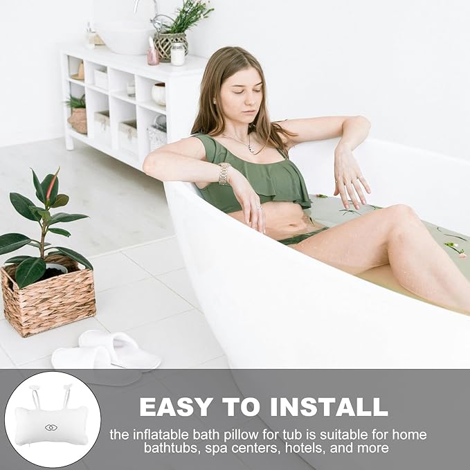 VICASKY Inflatable Spa Bath Pillow for Tub with Non-Slip Suction Cups, Neck and Back Support Bathtub Cushion for Soaking Tub Relaxation and Spa Bathing