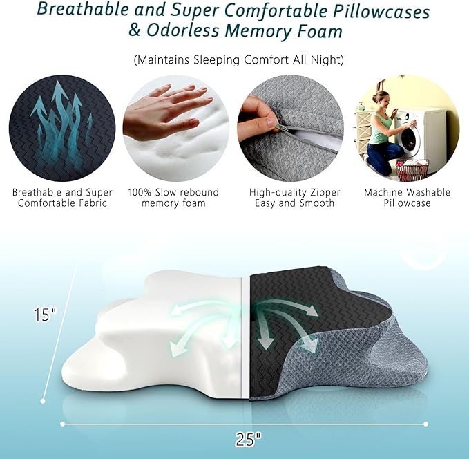 Cervical Pillow for Neck Pain Relief, Memory Foam Pillows, Ergonomic Contour Bed Pillow, Soft for Side Sleep Stomach Sleeping and Back Sleepers