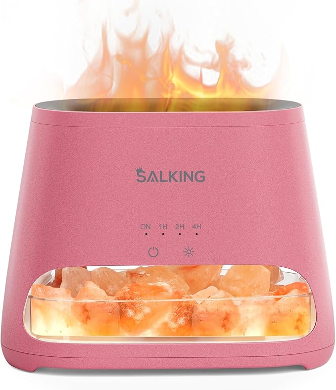 SALKING 2-in-1 Himalayan Salt Lamp & Ultrasonic Essential Oil Diffuser, Aromatherapy Diffuser Cool Mist Humidifier, Salt Therapy Lamp, 100% Pure Himalayan Salt, Ambient Glow, 150ml (Hot Pink)