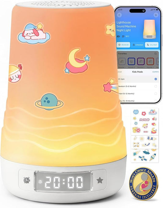 Mewaii White Noise Sound Machine Baby & Adult, 360° RGB Night Light, AI Cry Detection, App Control, 100 Soothing Sounds, Sleep Routine Builder, Kids Nursery Baby Essentials Shower Gift Toddler Bedroom