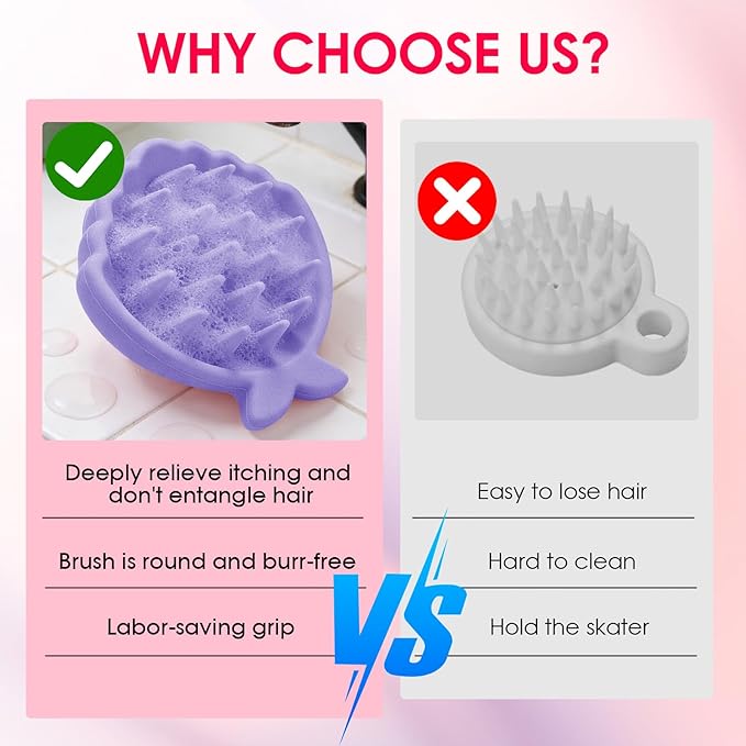Detangling Silicone Scalp Scrubber Brush, for Wet or Dry Hair, Scalp Brush for Hair Growth and Dandruff Removal,Ergonomic Scalp Massager（Purple）
