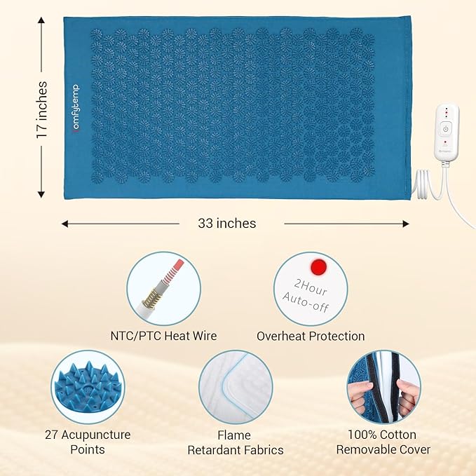 Comfytemp Heated Acupressure Mat for Back, 2 in 1 Large 17"x33" Acupuncture Massager, FSA Eligible, HSA Approve Heating Pad to Relax Leg Muscle Tension/Stress/Foot Comfort, Similar to Acupuncture