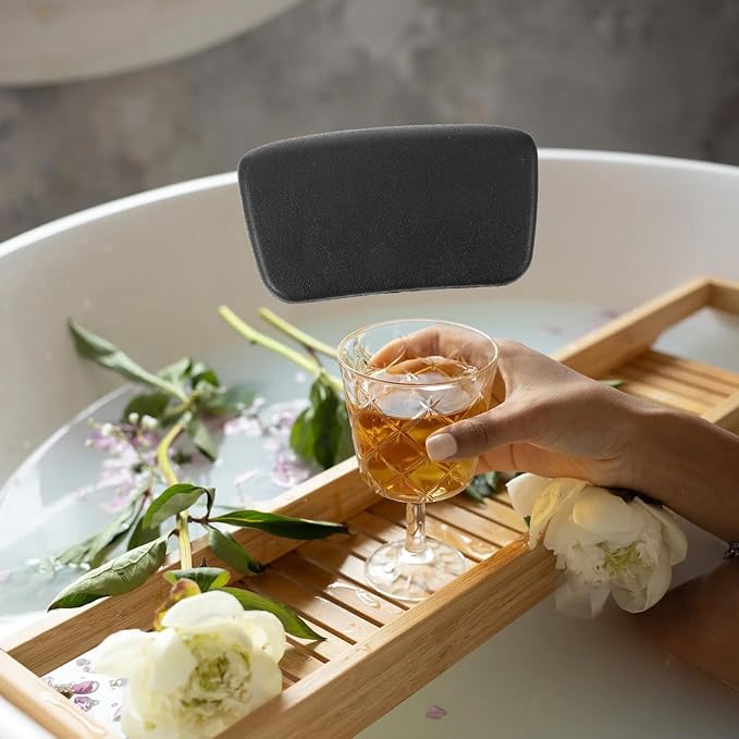 Bath Pillow for Tub with Strong Suction Cups, Waterproof Non-Slip Bathroom Bath Head Rest Cushion, Black Bathtub Pillow for Neck and Back Support, Household Soaking Spa Accessory
