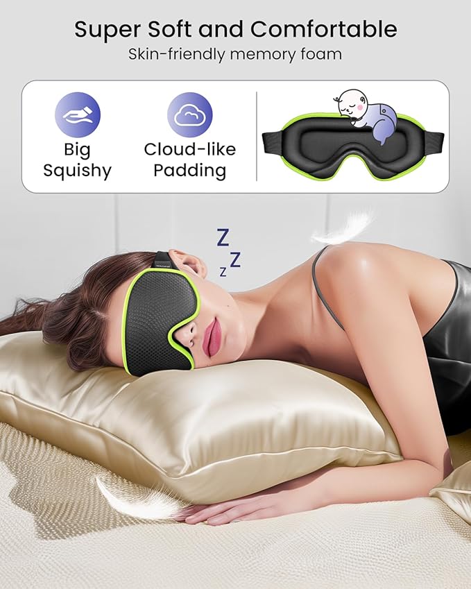 WAOAW Sleep Mask for Men Women: Blackout Eye Masks for Sleep - 3D Breathable Soft Comfortable Eye Mask for Travel - Adjustable Light Blocking Night Masks for Sleeping