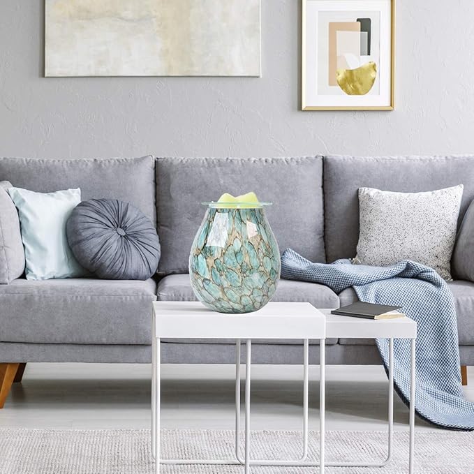 Electric Wax Melts Warmer Burner Essential Oil Warmer Wax Tart Burner Fragrance Night Light Aroma Decorative for Home Office Bedroom Living Room Decor Gifts (Light Green)