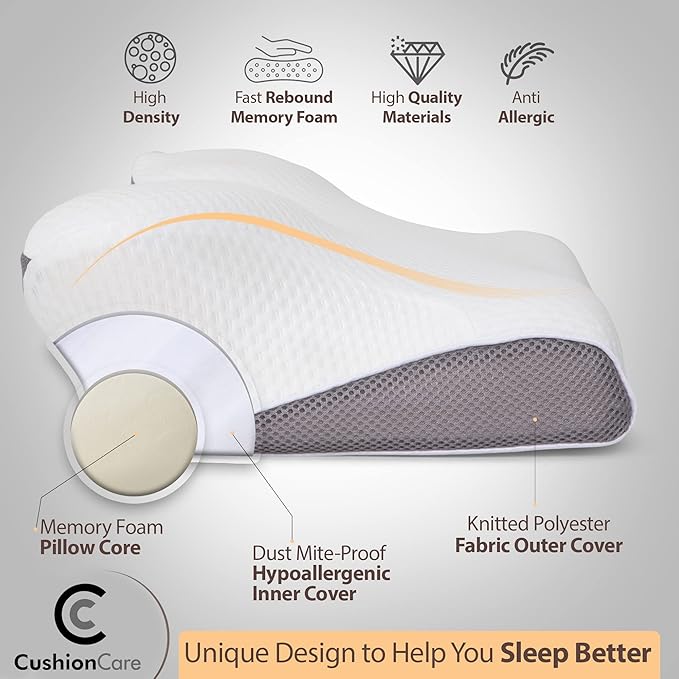 Pillow for Neck and Shoulder Pain Relief – Cervical Memory Foam Contour Pillow – Orthopaedic Ergonomic Design Aligns Spine, Reduces Pressure & Snoring – for Side, Back & Stomach Sleepers + Free Mask