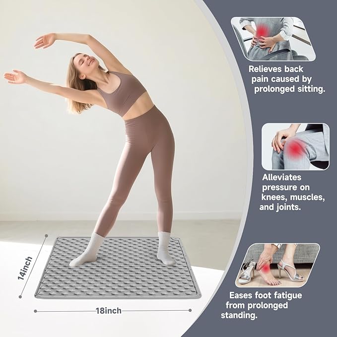 Foot Massage Acupressure Mat, Portable Silicone Reflexology Pad, Moderate Hardness Pressure Point Mat, Anti-Fatigue Mat, Connectable for Jogging & Home Use,18'×14'inch, Gray